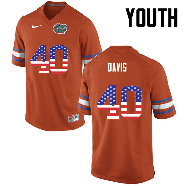 Youth Florida Gators #40 Jarrad Davis College Football USA Flag Fashion Jerseys-Orange - Click Image to Close
